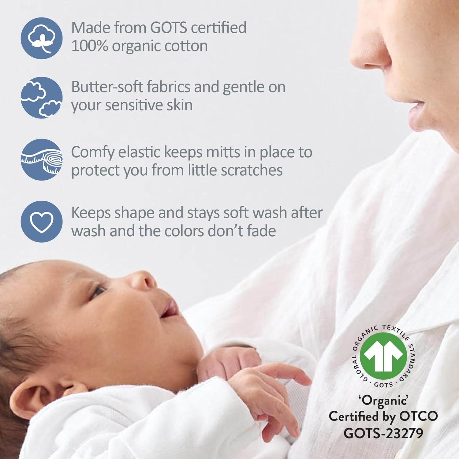 Morgan 5-Pack Mitts 100% Organic Cotton No Scratch Mittens for Newborn Baby Boys & Girls, Sorbet, One Size - Image 5