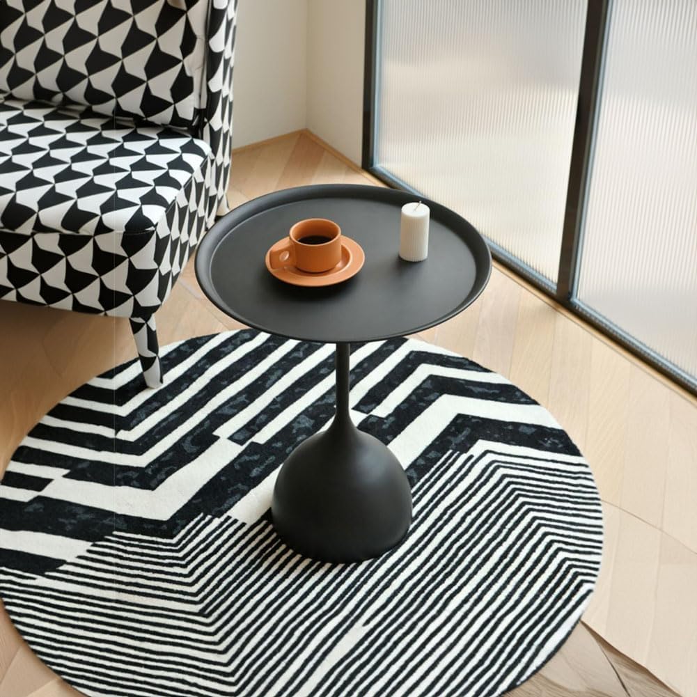 Modern Fluted Drum Coffee Table Set: Round Accent End Table, Beige