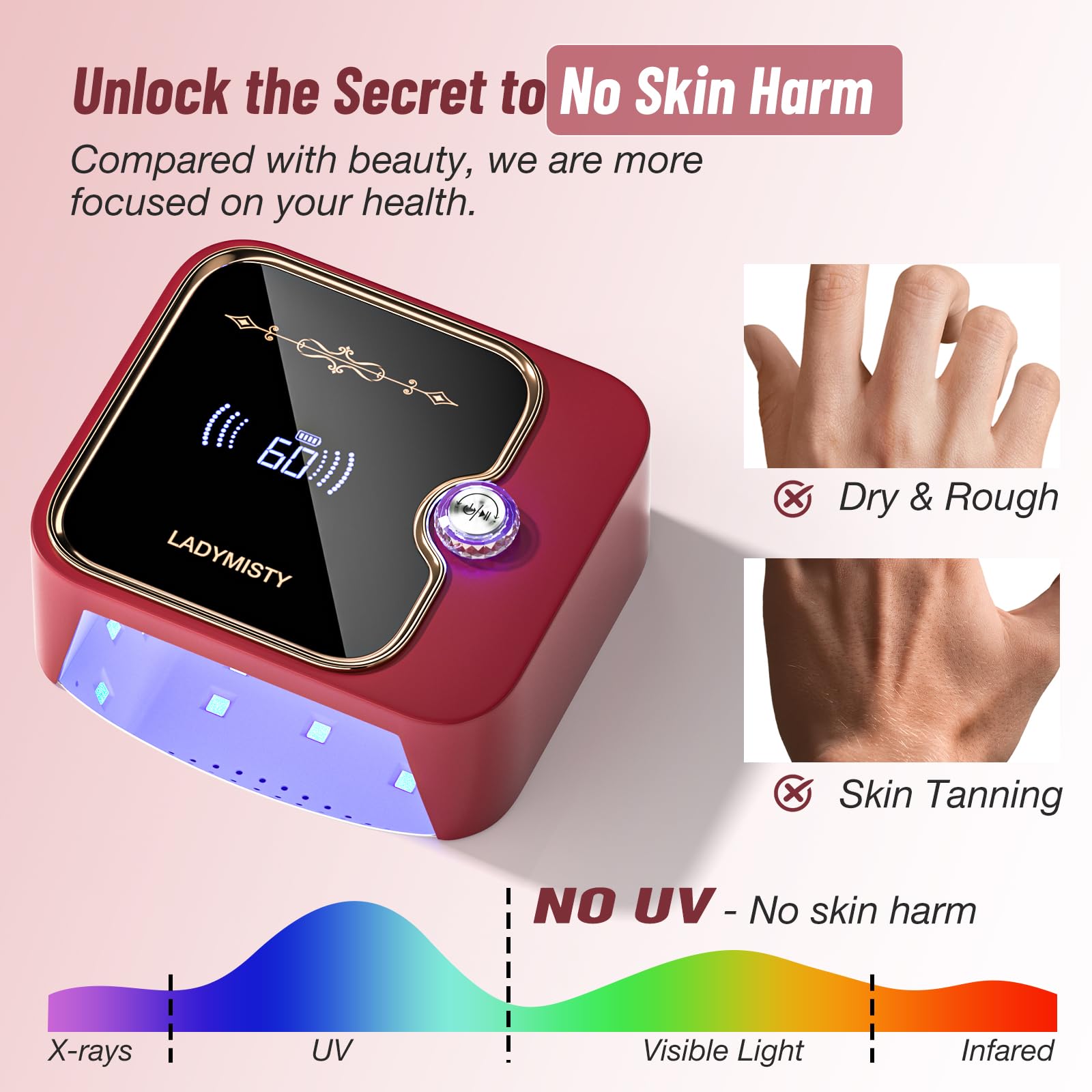 LadyMisty Red 268W Cordless UV LED Nail Lamp with LCD Display