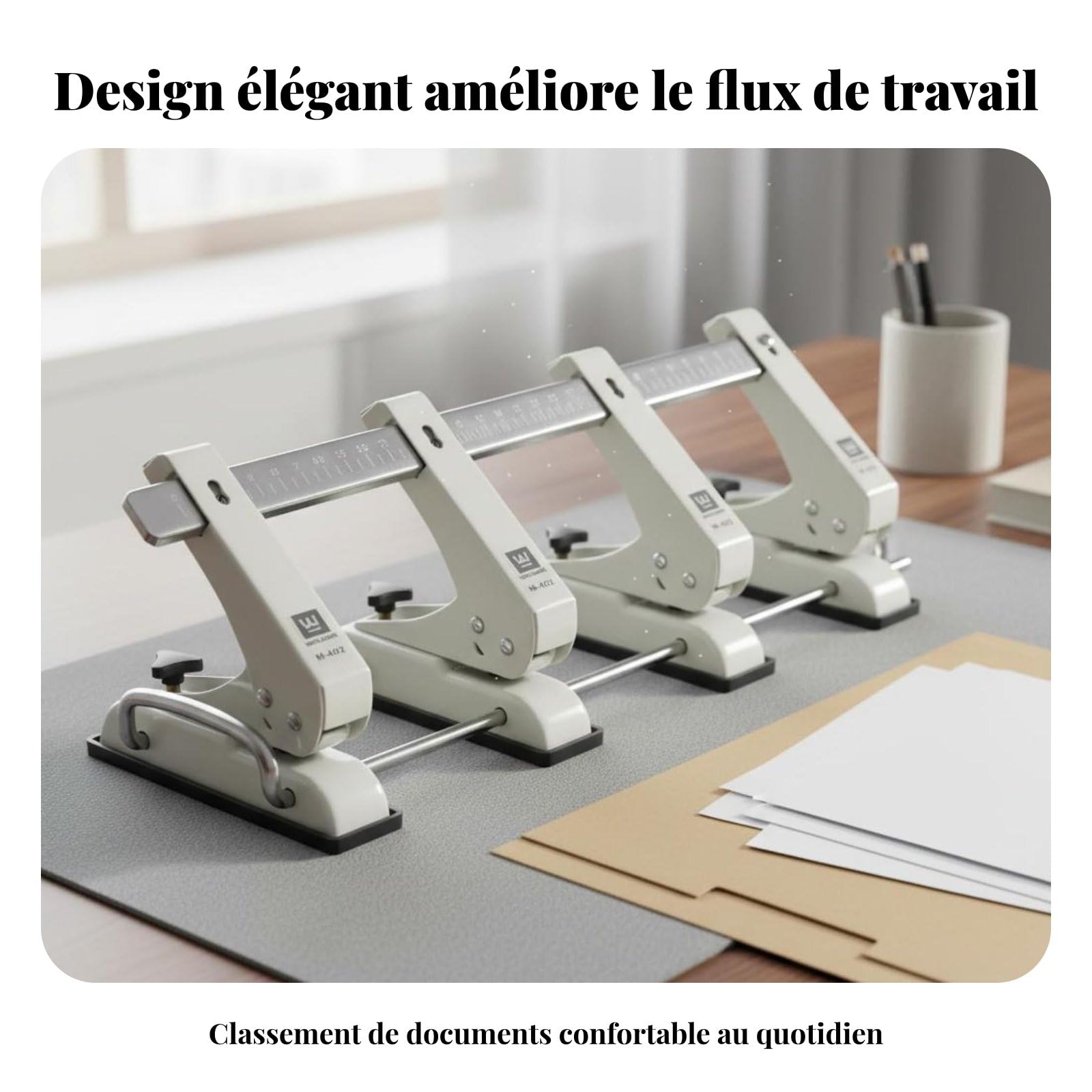 rockible Perforatore di Carta per Ufficio Multiuso Perforatrice Bucherellatrice Strumento per Documenti Meccanismo Manuale Durevole con Vassoio, 4-Fori Regolabile