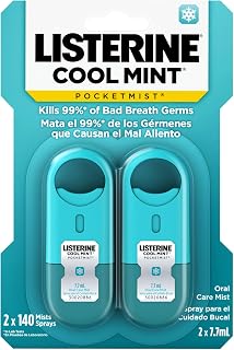 Listerine Cool Mint Pocketmist Breath Spray - Kills 99% Bad Breath Germs, Portable Sugar-Free Oral Mist, 2-Pack for On-the-Go Freshness