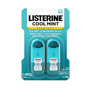 Listerine Cool Mint Pocketmist Oral Care Mist for Fresh Breath Non-Aerosol Sugar-Free Bad Breath Refresher Spray to Kill