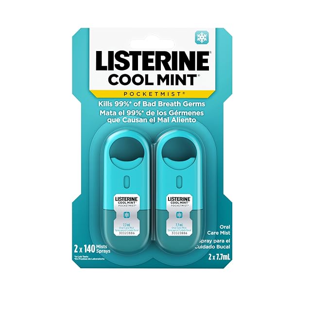 Listerine Cool Mint Pocketmist Oral Care Mist for Fresh Breath Non-Aerosol Sugar-Free Bad Breath Refresher Spray to Kill