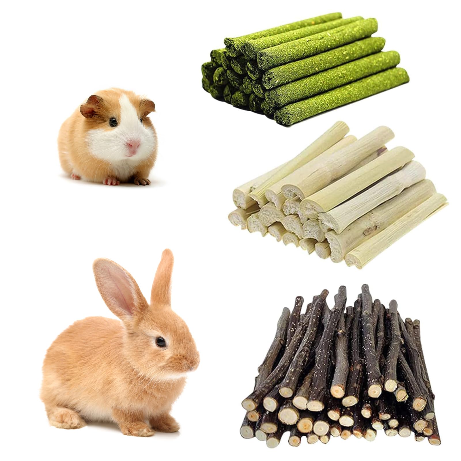 Cycayit Sweet bamboo, apple wood and hay sticks – 300g mixed pack, a natural chewing mix for small pets: chewing and dental care toys suitable for rabbits, guinea pigs, hamsters and chinchillas