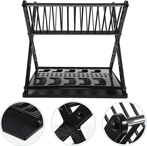 Miniatura 5 de Escurridor de platos de 2 niveles con escurridor, secadora de platos autodrenante para encimera de cocina, escurridor de utensilios de acero