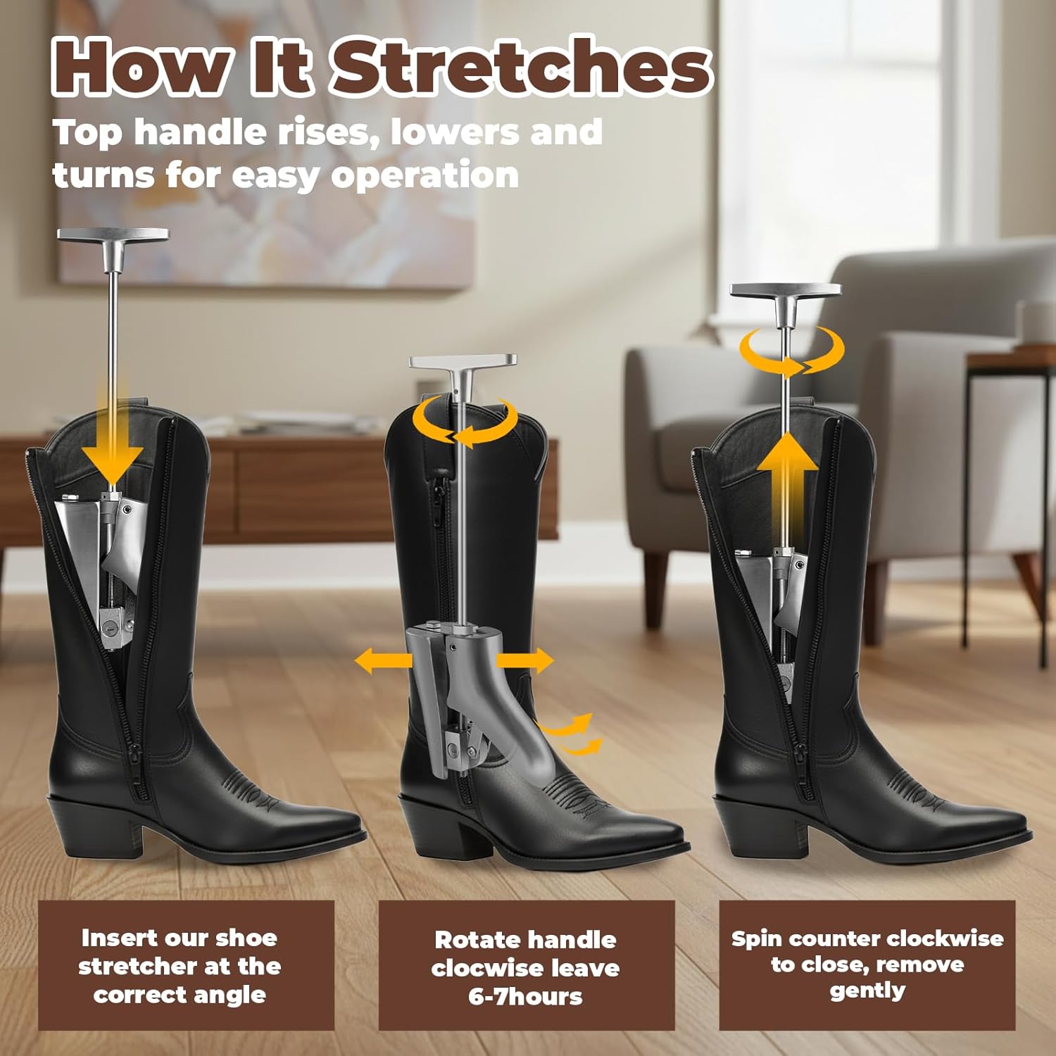 Boot Instep Stretcher and Vamp Raiser for unisex, Heavy Duty Cast Aluminum Arch Expander for High Arches, Adjustable Height Boot Shaper for Cowboy, Work and Hiking Boots