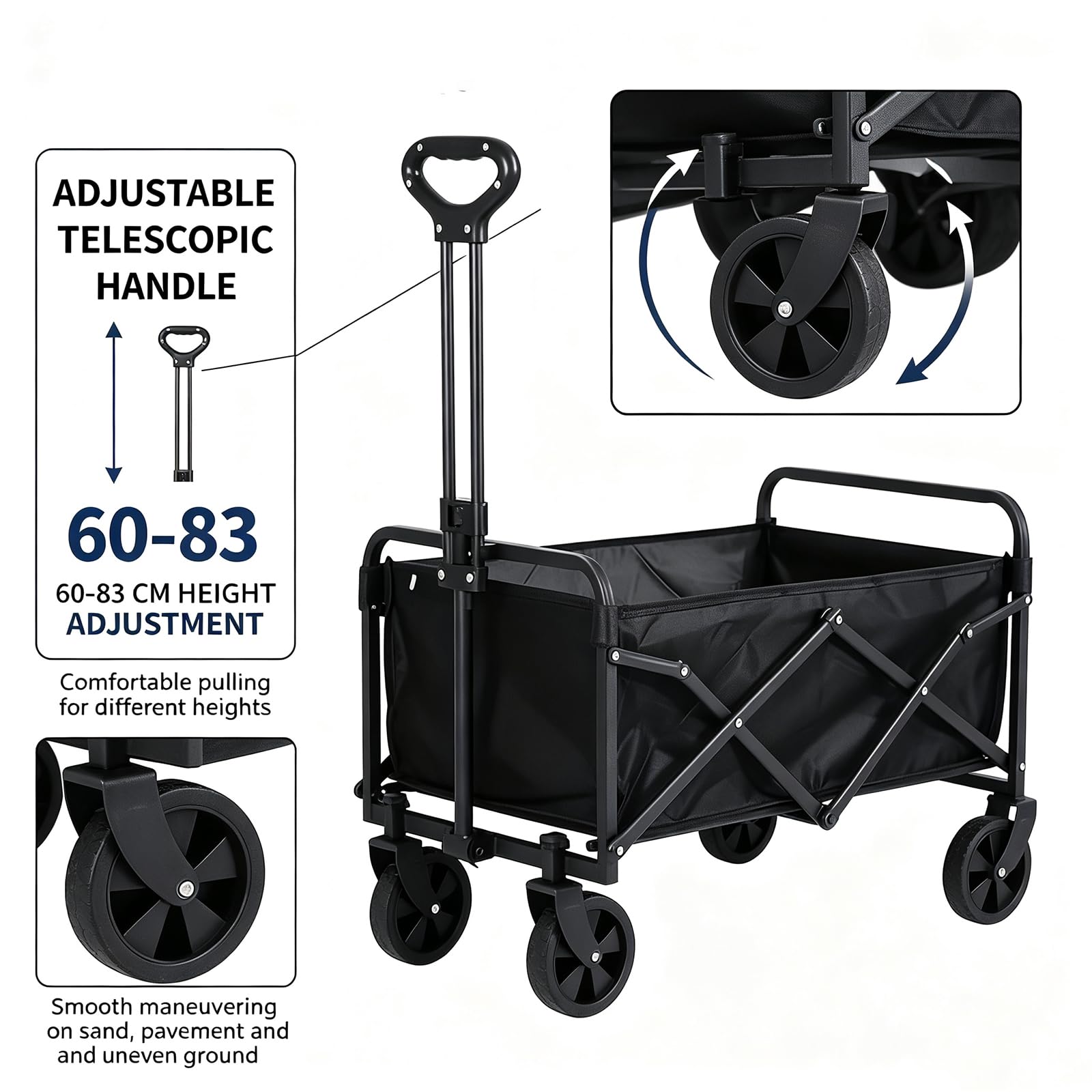 Carro plegable con ruedas, 100 L, soporta hasta 150 kg