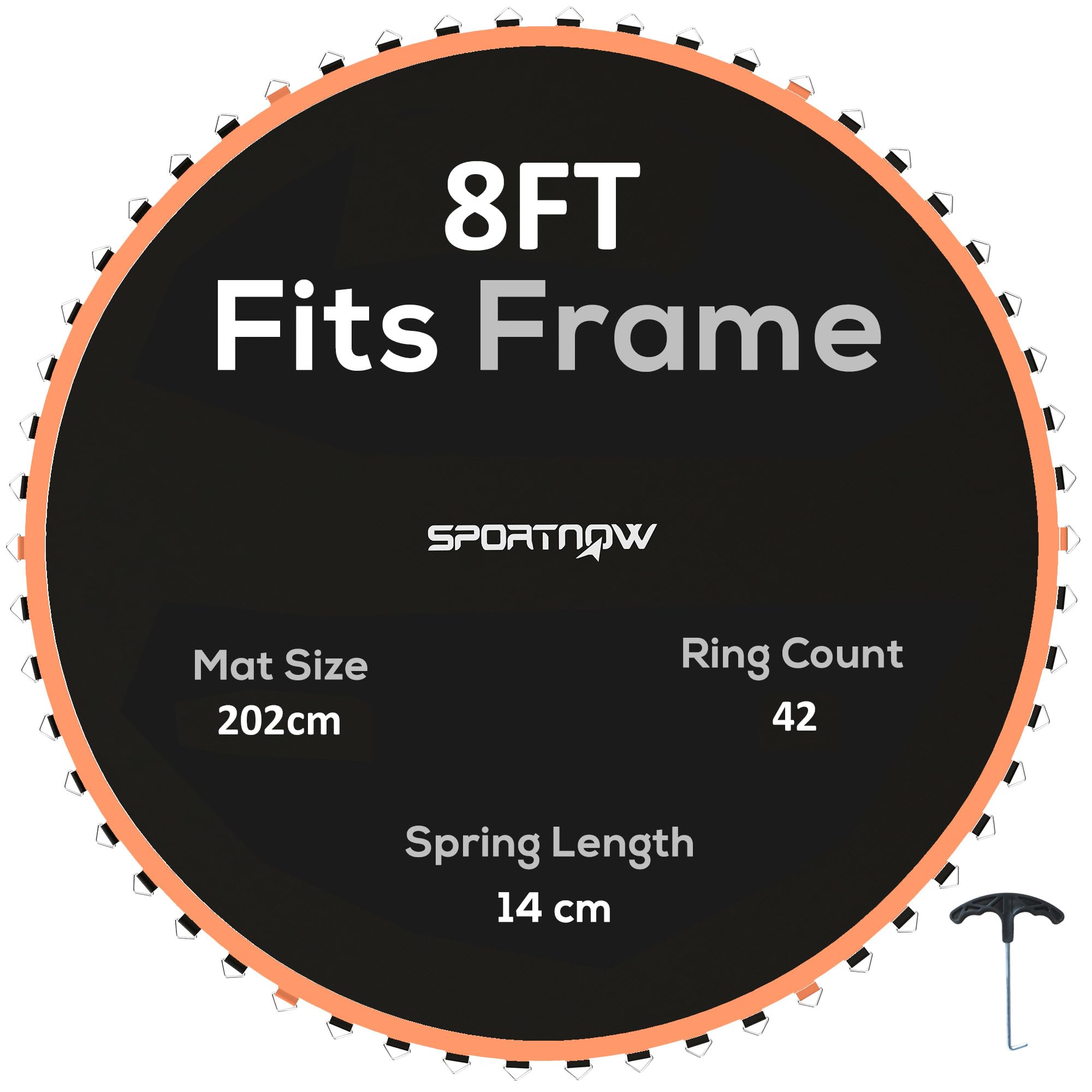 SPORTNOW Trampoline Mat with 42 V-Rings, 8 Rows of Stitching, UV-Resistant, Orange, 8ft Round, Unisex, Adults & Kids