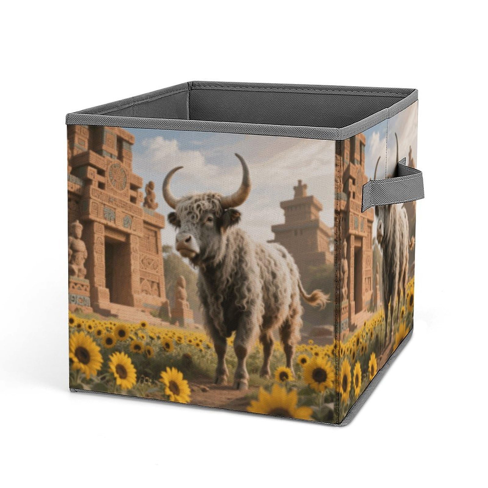 DWVTSLH Cow Sunflower Aztec Cube Storage Bins with Handle, Foldable Storage Cubes, 11 Inch Large Storage Baskets, Washable Fabric Closet Organizer for Shelves, Decorative Clothes Storage Boxes