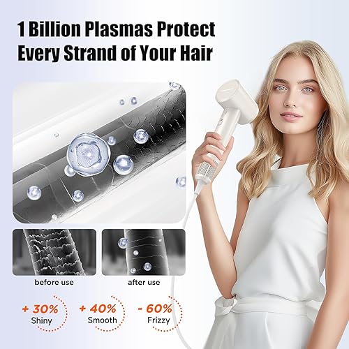 Miniatura 5 de Secador de pelo de plasma para el cuidado del cabello, secador iónico de alta velocidad con 4 modos, control térmico, bajo ruido, secado rápido para