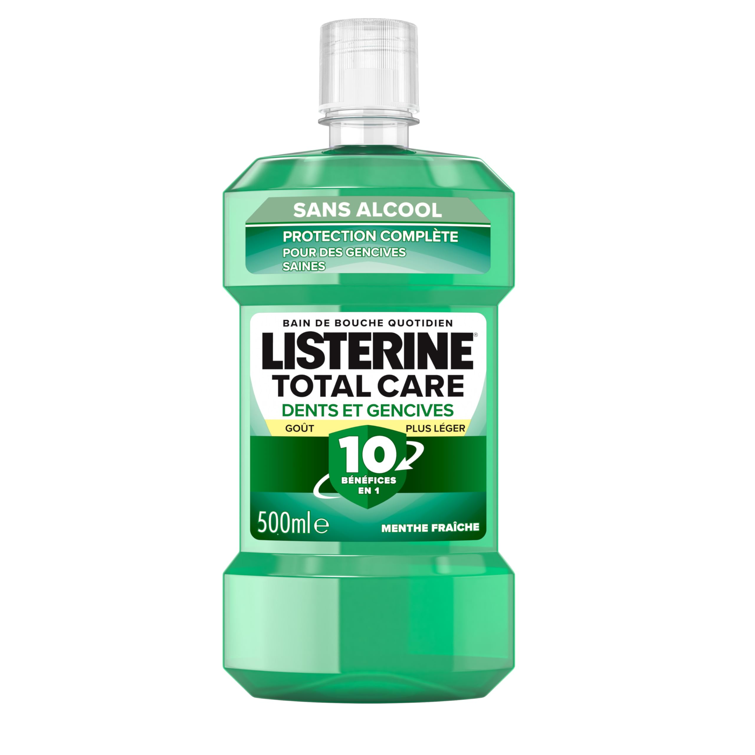 Listerine Totalna pielęgnacja zębów i dziąseł do płukania jamy ustnej lżejszy smak 0% alkohol (butelka 500 ml) - pielęgnacja jamy ustnej 10 w 1 - Bezalkoholowy płyn do płukania jamy ustnej dla