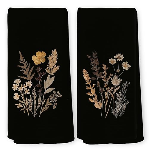 Vintage Moody Floral Dark Botanical Kitchen Towels Set of 2,