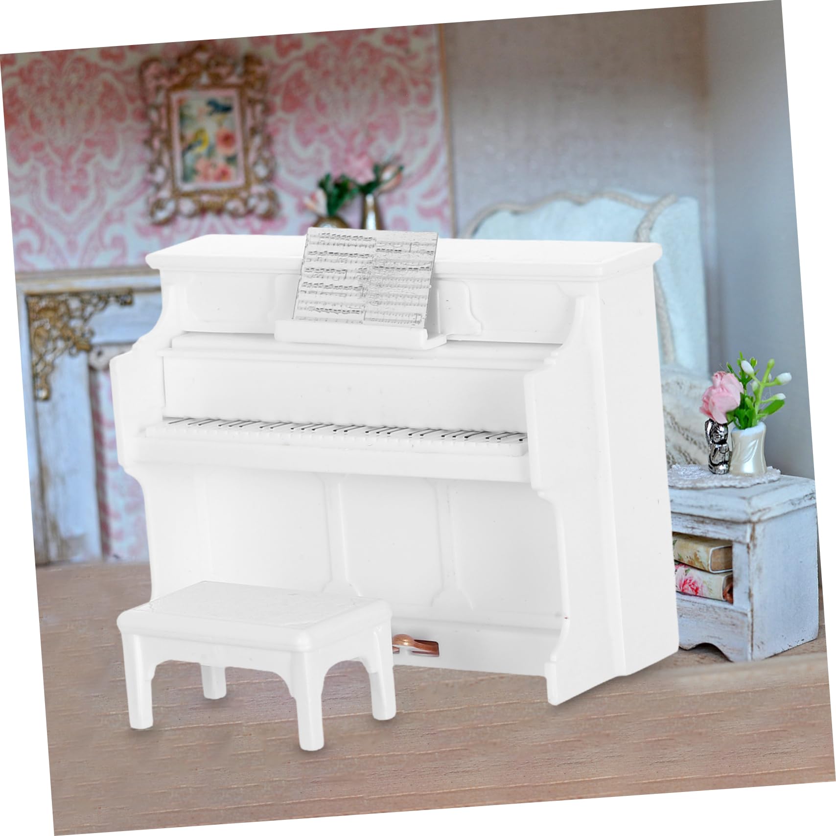 Toyvian Grand Piano Toy Maison de poupée Piano Mini Piano Jouet Ornements de piano Jeu de jouets pour enfants Poupées droites Maisons pour décoration miniature et photographie de scène Blanc