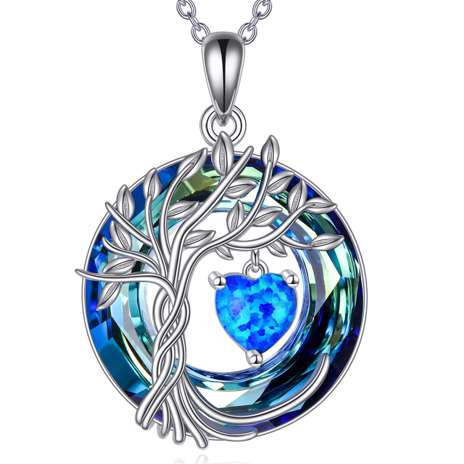POPLYKE Lebensbaum Geburtsstein kette für Damen 925 Sterling Silber Baum des Lebens Schmuck mit Kristall Weihnachtsgeschenke für Mutter Ehefrau