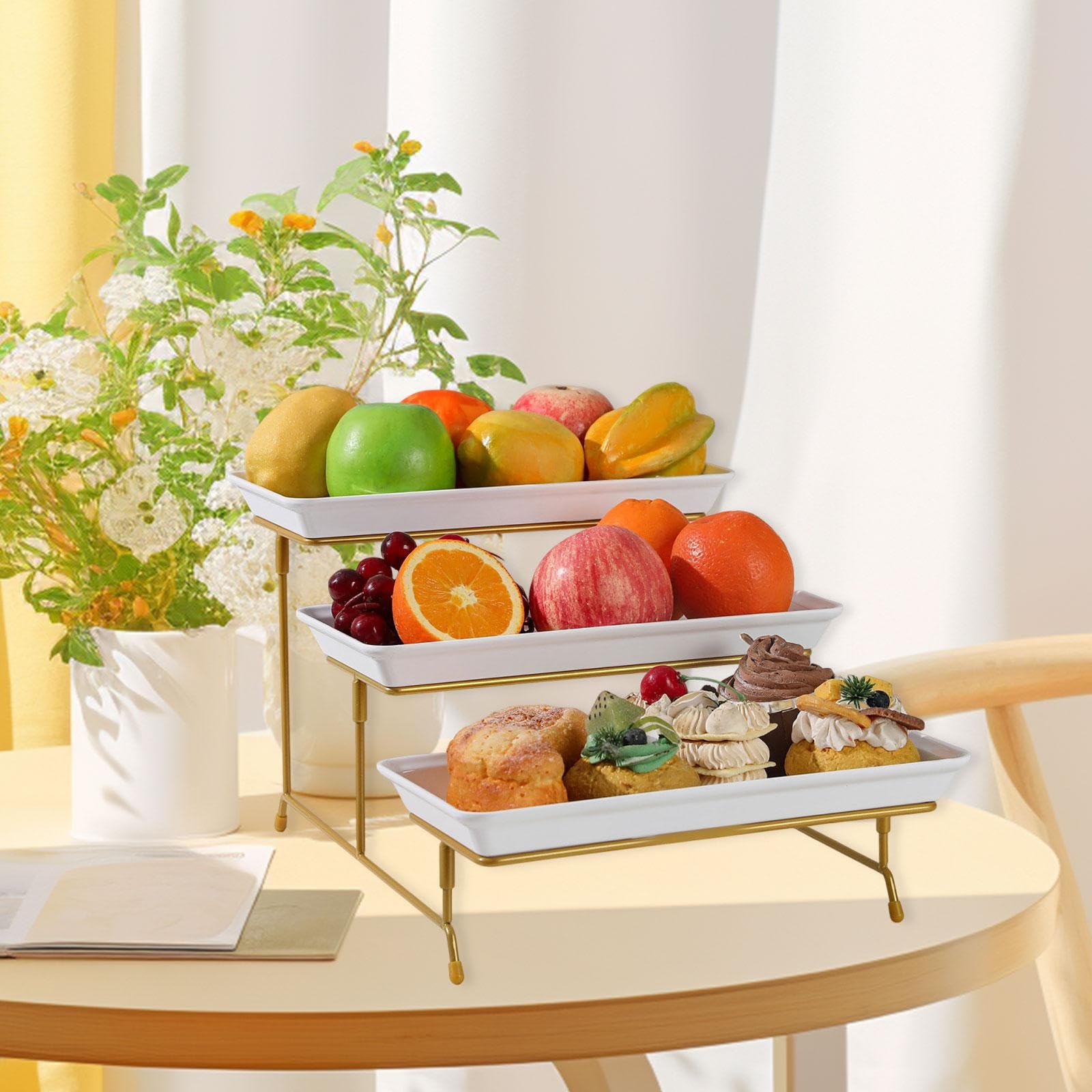 Cupcake Display Stand Bandeja Triple para Frutas Tartas Y Dulces Material Robusto Y Uso Prolongado Diseño Elegante Y Apilable Adecuado para F, Oro, Individual