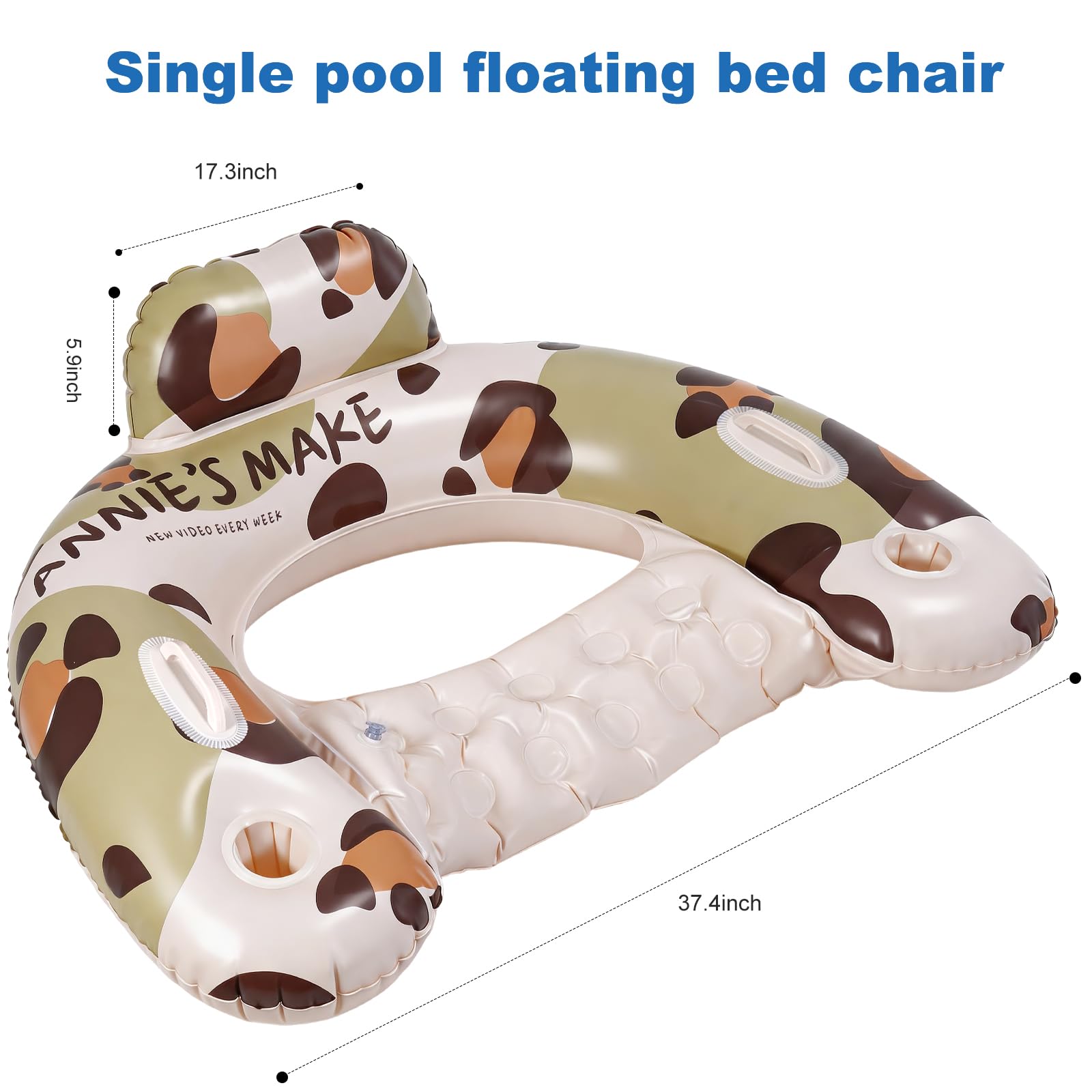 Liphier Air Matelas Piscine pour Adulte, Chaise De Piscine Avec Petit Dossier Et 2 Porte-Boissons, Double Valve Anti-Fuite, Hamac Aquatique Portable Léger Pliable Pour Bassin Plage Lacs (Beige