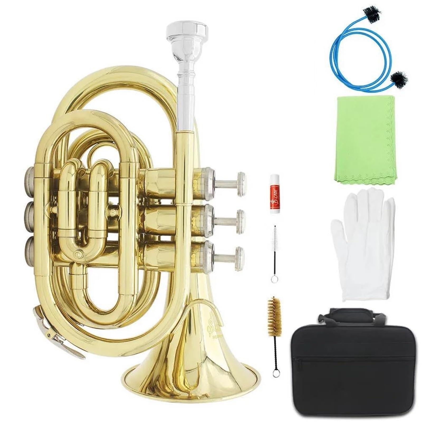 Instrument Muzyczny Trąbka Miniaturowa Trąbka Bb Brass Instrument Z Rękawiczkami I Futerałem(Gold)