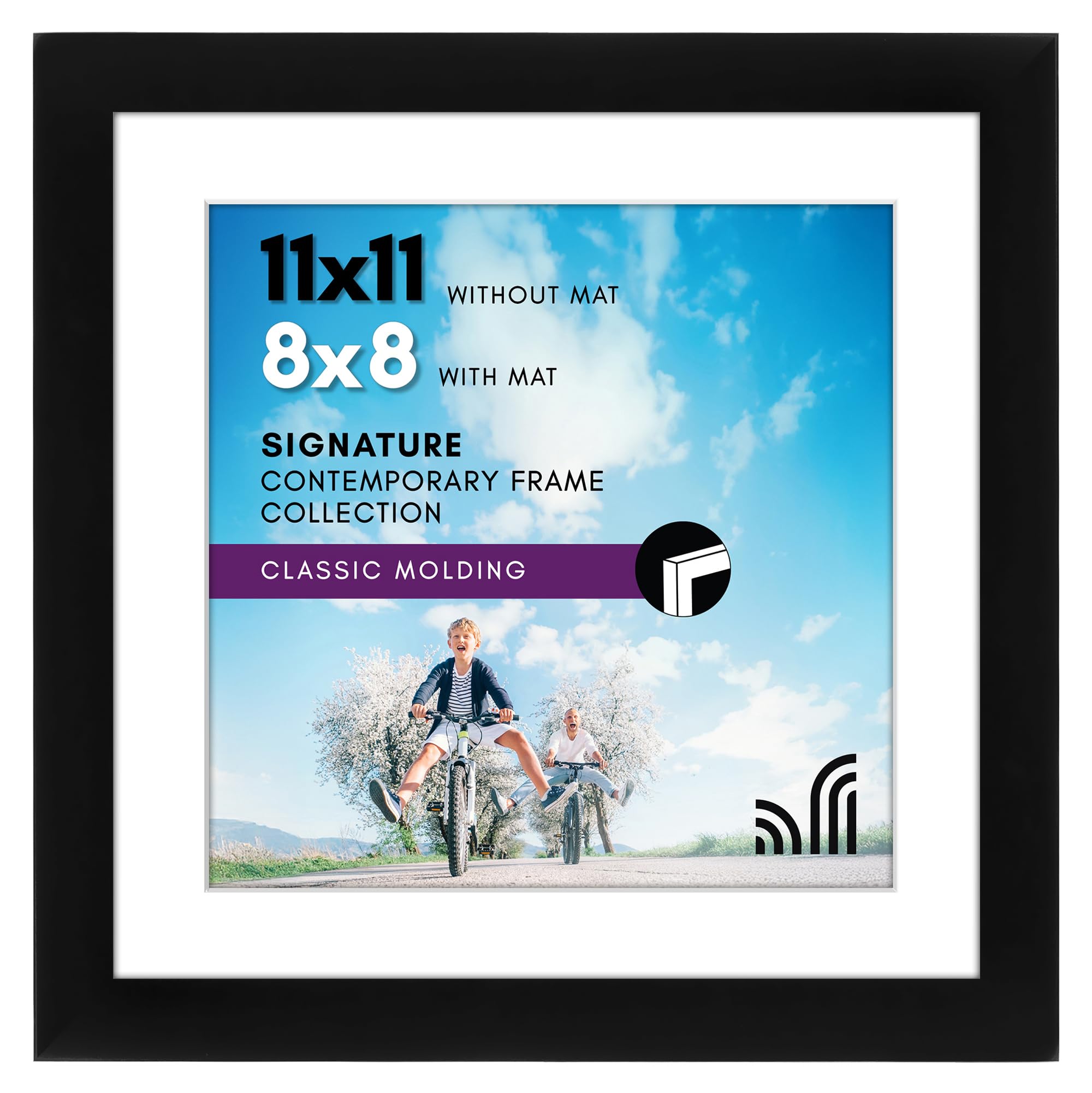 Americanflat 11x11 Picture Frame with Shatter-Resistant Glass - Use as 8x8 Frame with Mat or Display 11x11 Photo Without Mat - Signature Collection - Square Frames for Wall Display - Black