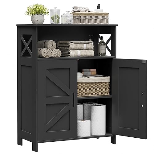 Homhedy Farmhouse Bathroom Storage Cabinet with 2 Doors, Toilet Paper