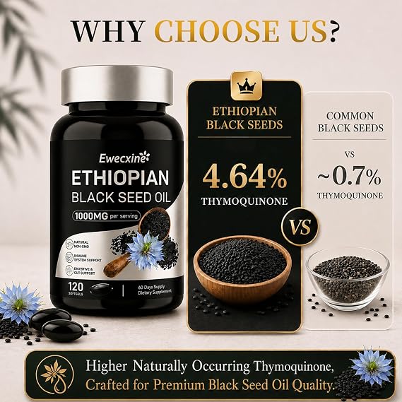 Ethiopian Black Seed Oil Softgels 1000mg Cold Pressed, 120 Count
