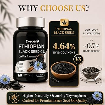 Ethiopian Black Seed Oil Softgels 1000mg Cold Pressed, 120 Count