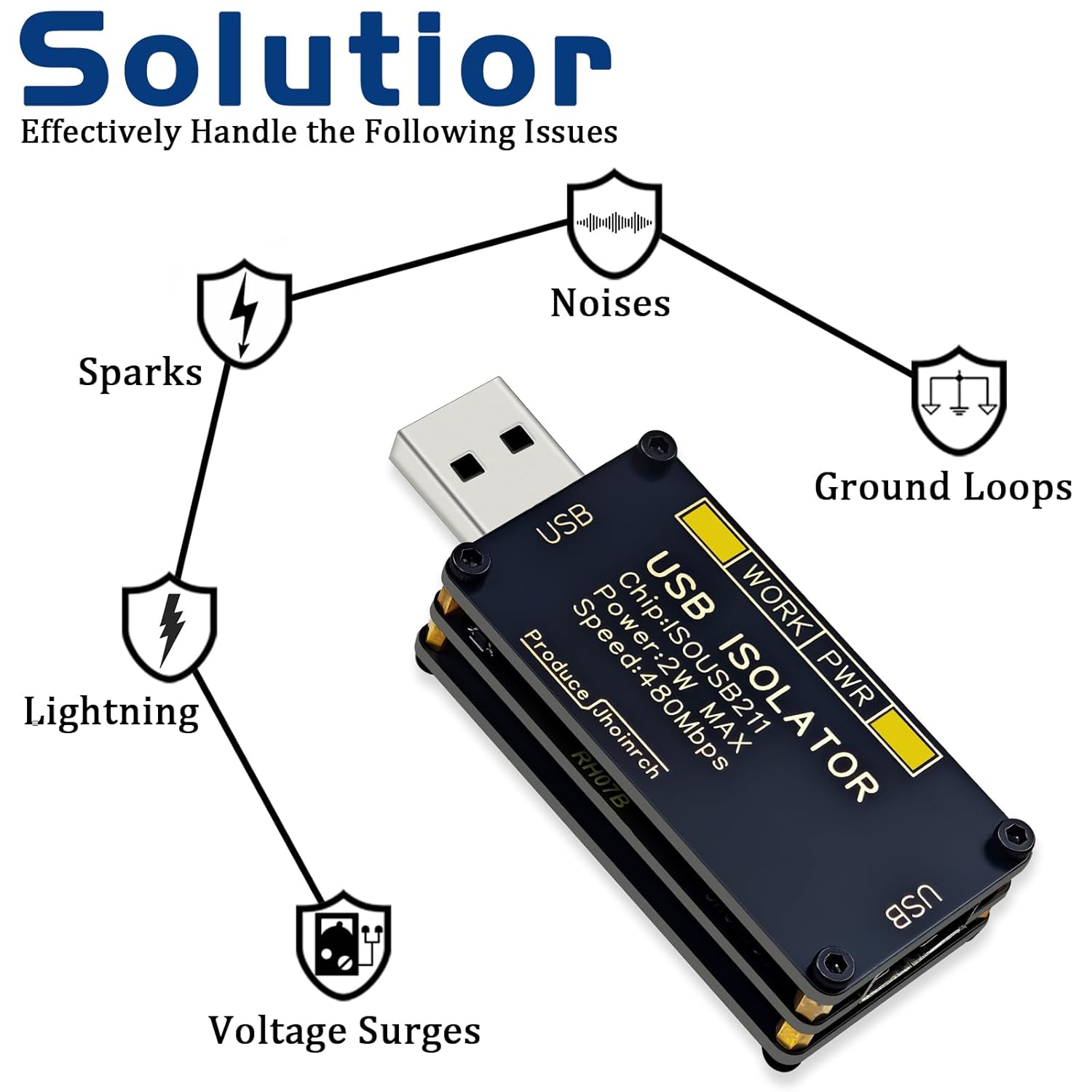 USB 2.0 480Mbps High Speed Isolator Supports 5000Vrms Signal Isolation and 1500V Voltage Isolation