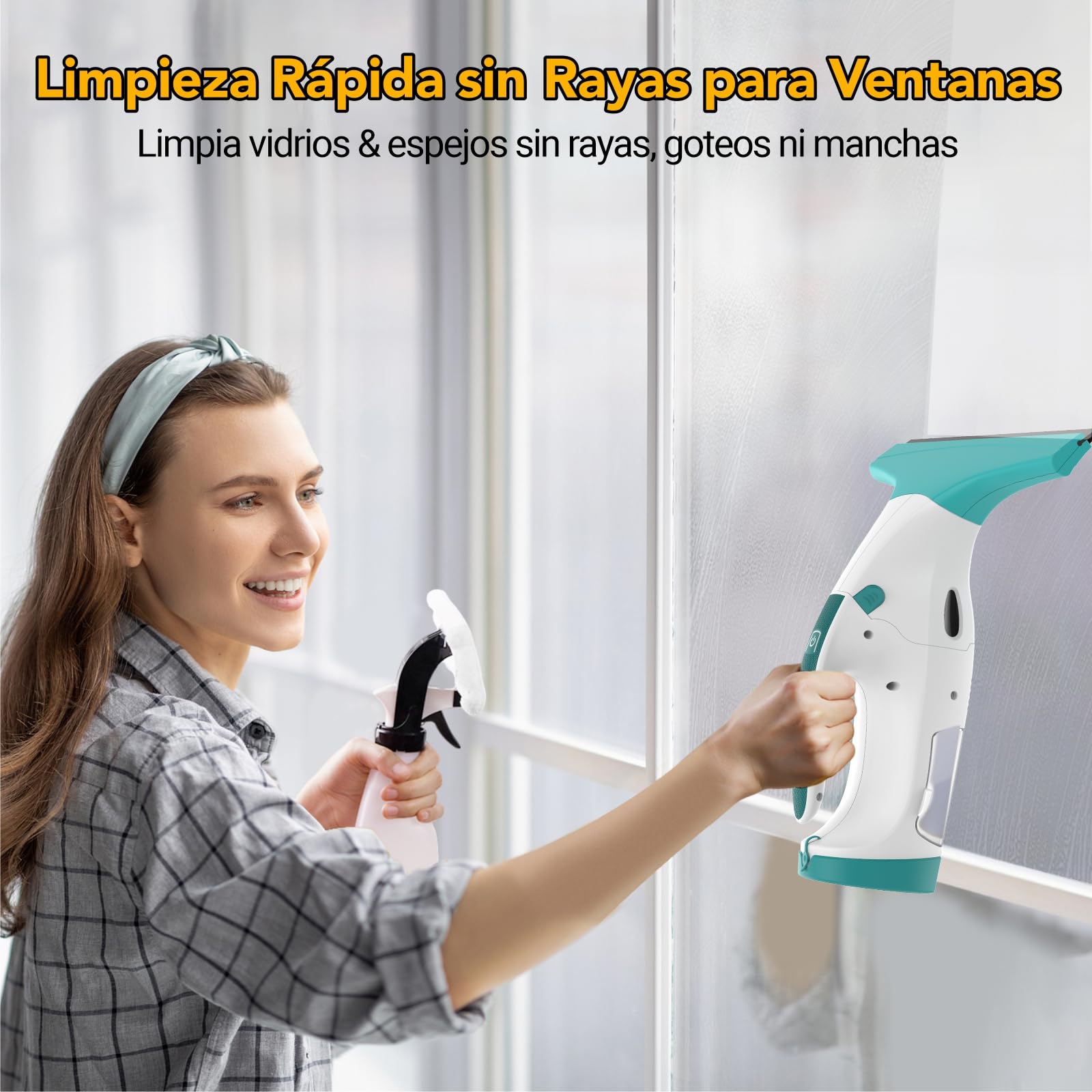 EAVE Limpia Cristales, Kit de Limpiacristales Electrico Mejorado con Escobillas de 17cm & 28cm, Limpiacristales con 40min de Autonomía & Tanque de Agua de 270ml, Apto para Ventanas, Baños, WC09(WH)