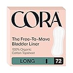 Cora Ultra Thin Organic Bladder Liners | Incontinence & Postpartum Pads for Women | Panty Liners for Bladder Leaks | Breathable Cotton (72 Long)
