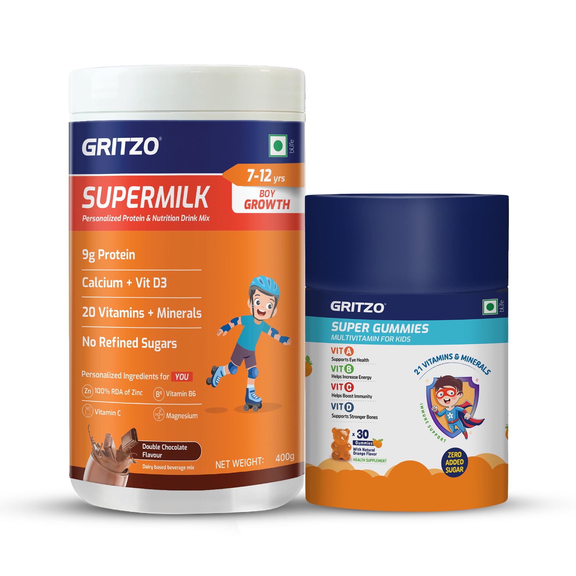 [BRSREYYKDIBQK2TX] Gritzo SuperMilk Growth (7-12y Boy), 400g + Orange Gummies