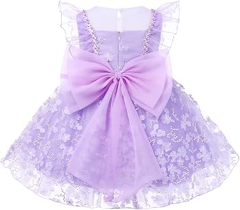 Flower Girl Flutter Bowknot Tutu Dress for Infant Baby Christening Baptism Formal Wedding Birthday Party Tulle Dresses