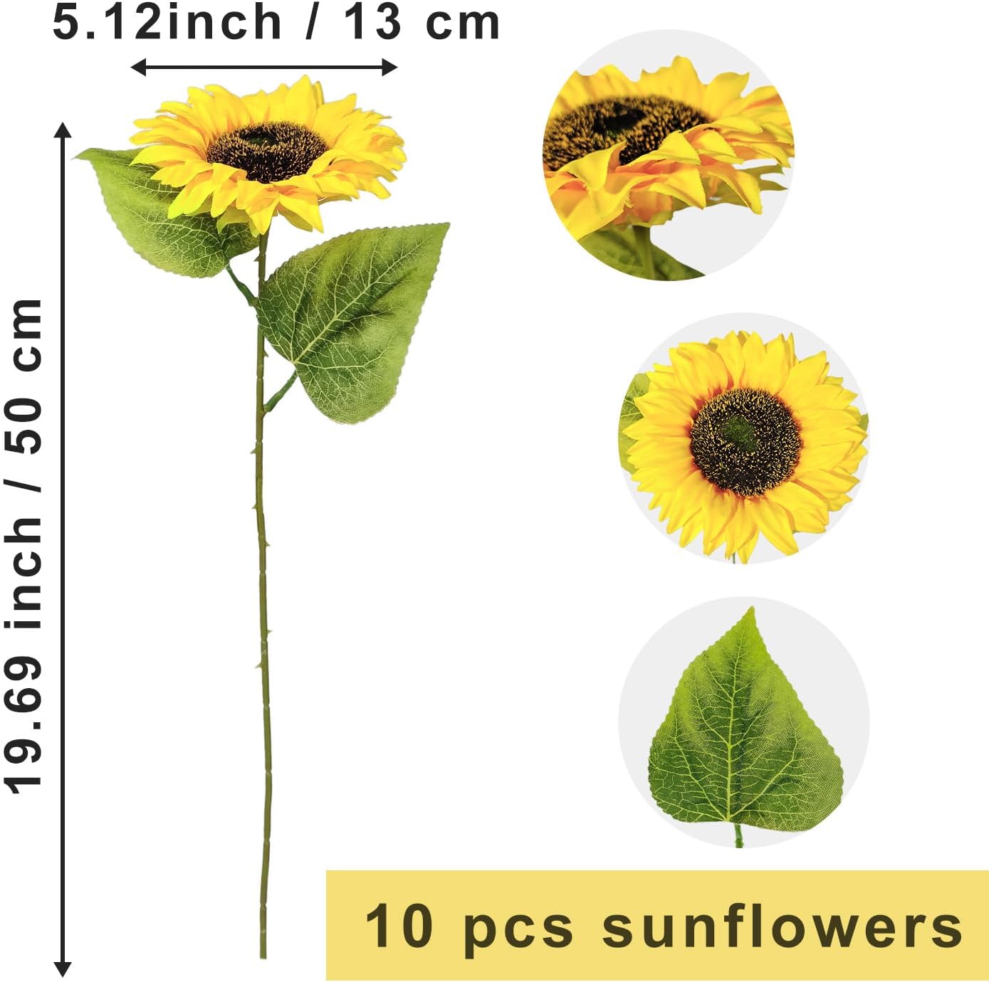 Artificial Sunflowers Long Stem Silk Flowers 10 Pack Fake Sunflowers Bouquet Faux Floral Arrangements for Home Decor Indoor Outdoor Wedding Office Desk Centerpiece Decorations(Vibrant Yellow)