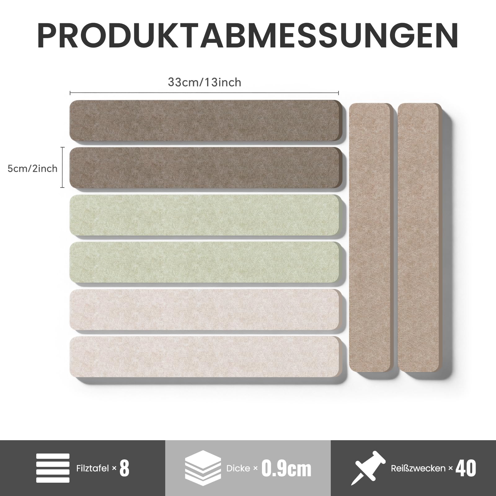 Filz Pinnwand Selbstklebend mit 40 Pinnnadeln, 8 Stück Pinnwand Bar Streifen Filzboard Memotafeln Fotos Filzplatte Bulletin Board Wanddekoration für Zuhause, Büro