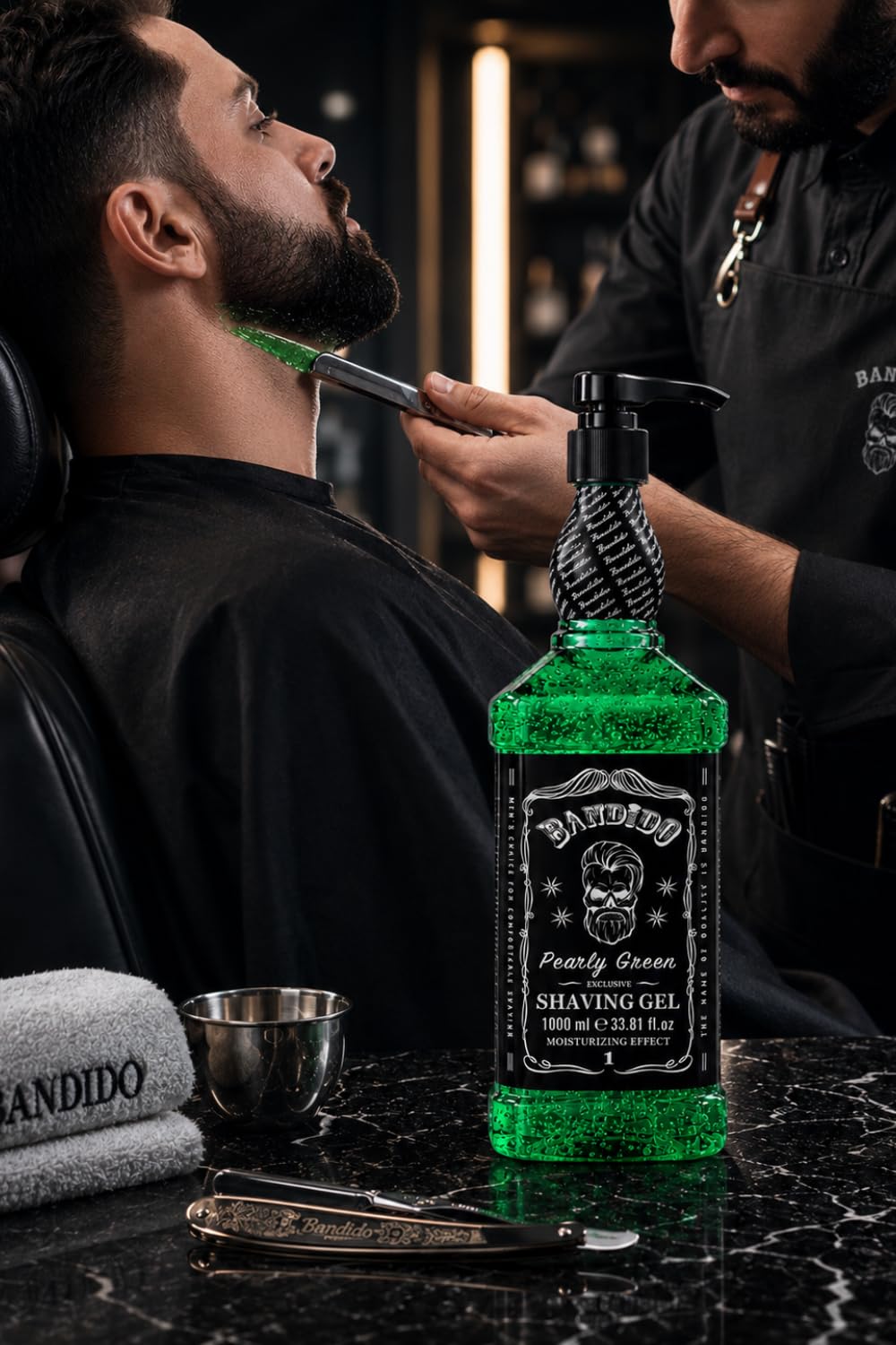 Gel de Afeitar Bandido para Hombre (1000 ml) Transparente, Afeitado Preciso, No Espumoso, para Contorno de Barba Con Cualquier Hoja o Navaja (Verde)
