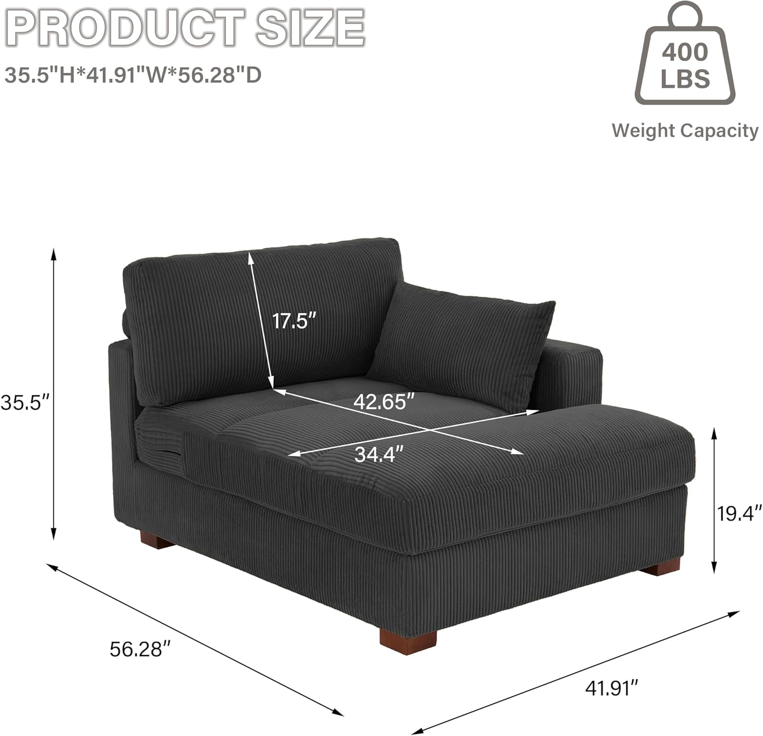 Product dimensions and weight capacity of the chaise lounge