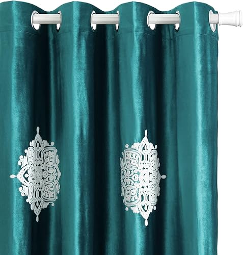 Miniatura 2 de VOGOL Cortinas opacas con ojales y flores blancas bordadas de franela suave para sala de estar, 2 paneles, reducción de ruido