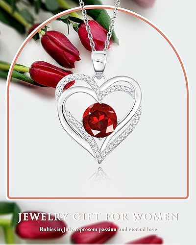 Vista 8 de Sterling Silver Necklace for Women - Heart Birthstone Pendant Jewelry, Gifts for Wife, Girlfriend, Mom, Birthday and Anniversary (925 Silver)