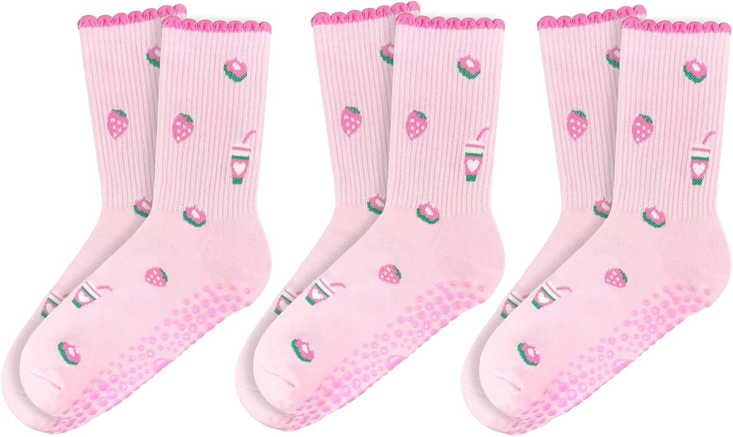 Pilates Crew Socks for Women Ruffle Grip Yoga Barre Cute Non Slip Sticky Workout Dance Sock