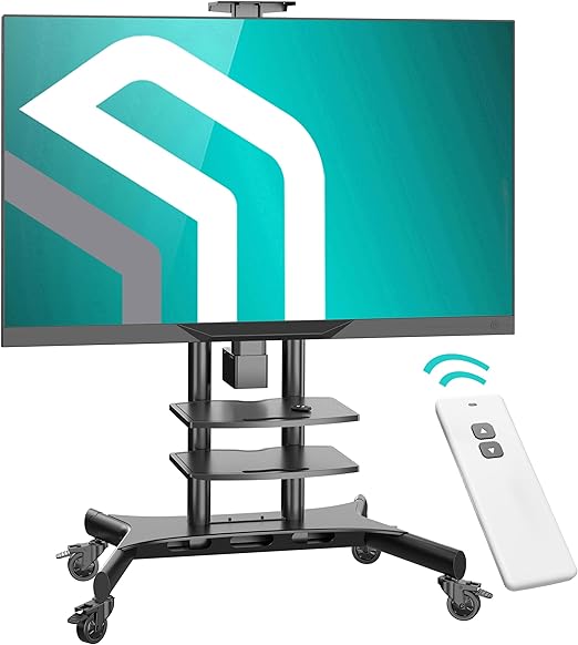 ONKRON Motorized TV Stand with Wheels for 50-86 Inch TVs up to 200 lbs, TV Portable Stand Adjustable Height with Remote Control, Motorized Lift max VESA 800x500 Mobile TV Cart Rolling TV Stand Black