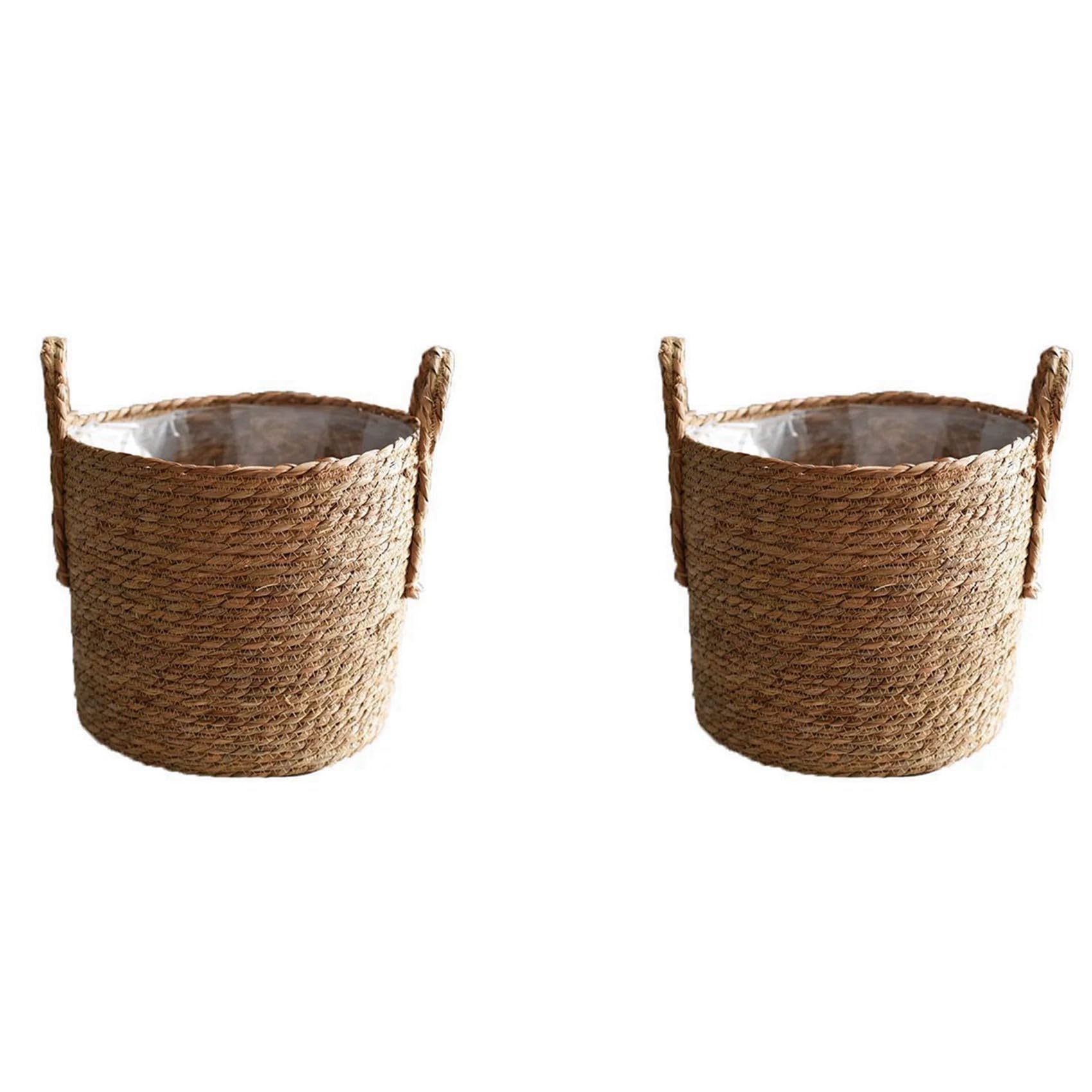Hndhbfgrt 2X Plant Pots Seagrass Planter Basket Flower Pot Cover Woven Plant Container Vase Wicker Trash