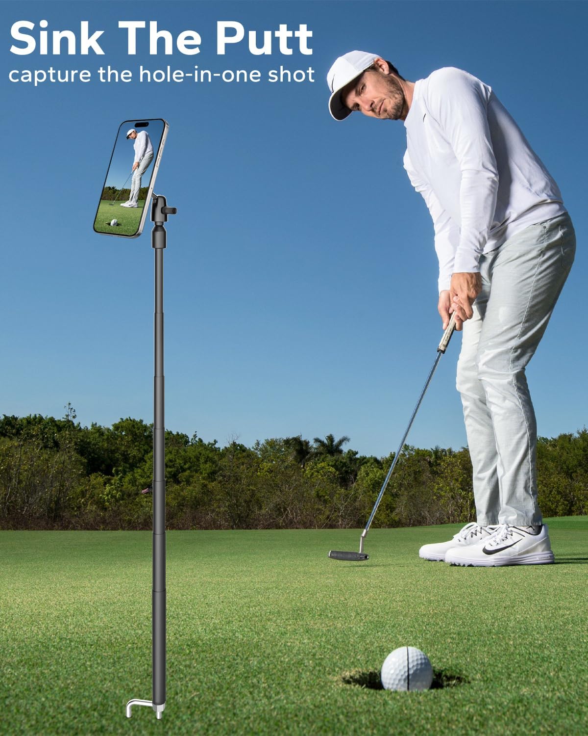 GDZN 57" Extendable Golf Monopod Selfie Stick - Magnetic Phone Holder for Golf Swing Training, Golf Tripod with Stake Spike for Putting Recording and Training Aid Compatible MagSafe iPhone 17 16 15