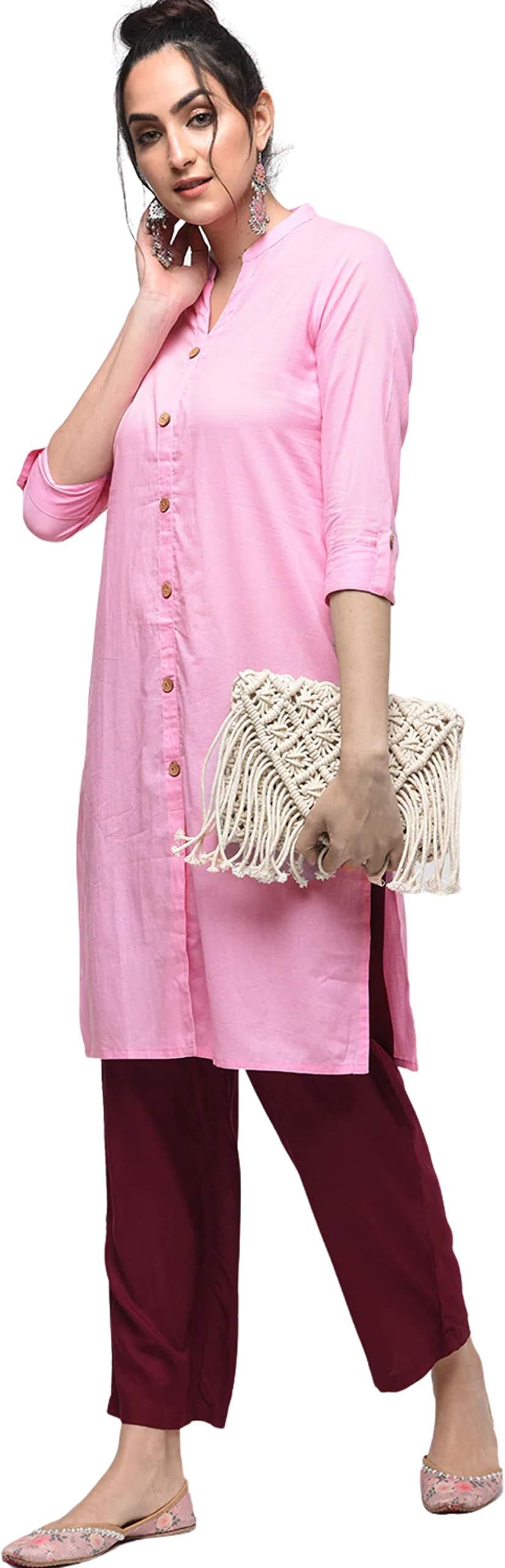 CHINMAYA Women's Casual Wear Solid Cotton Straight Kurta