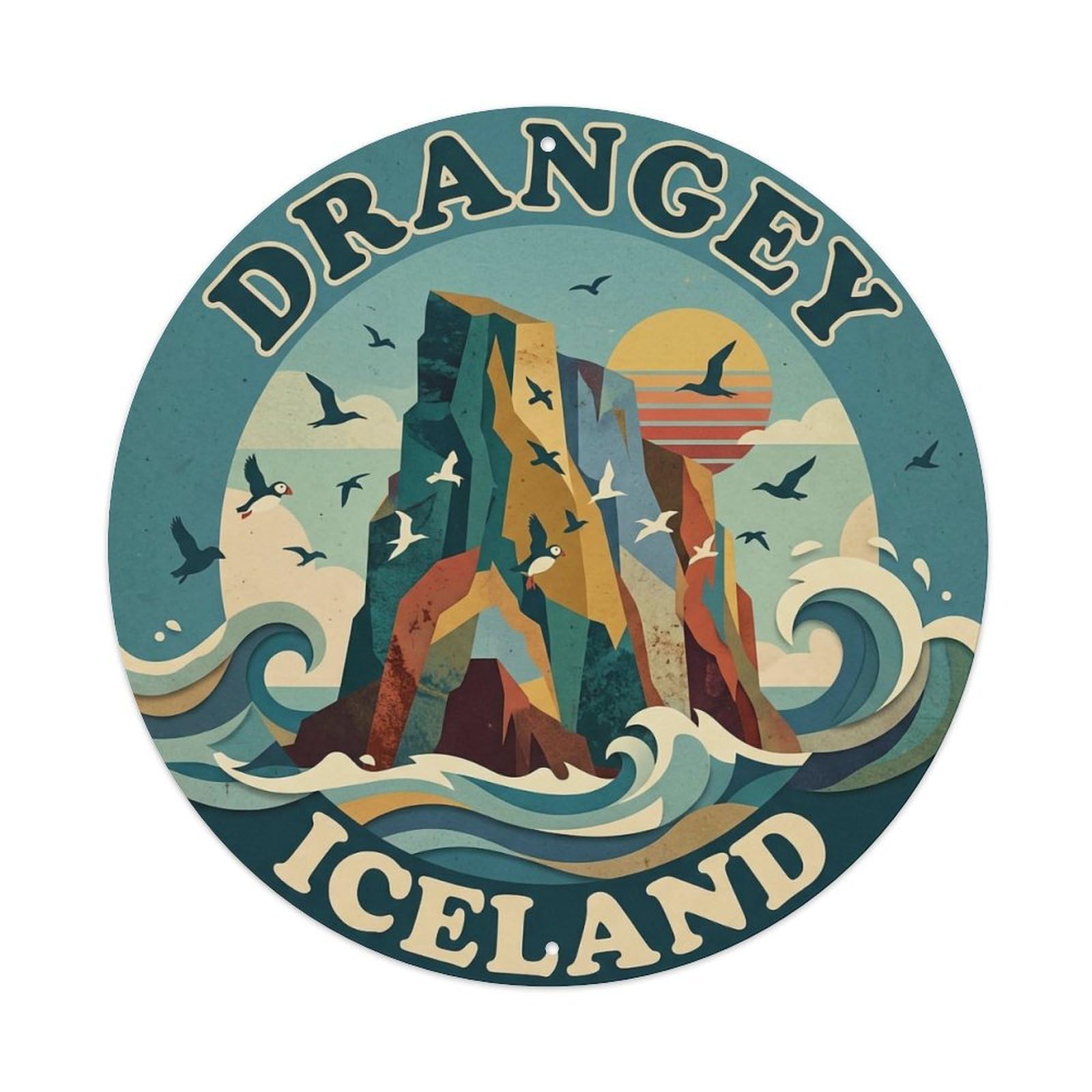 Vintage Travel Drangey Iceland Cliff Metal Tin Sign