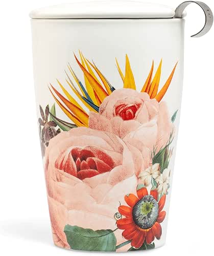 Tea Forte Double-Walled Ceramic Kati Cup, Removable Stainless Steel Infuser
