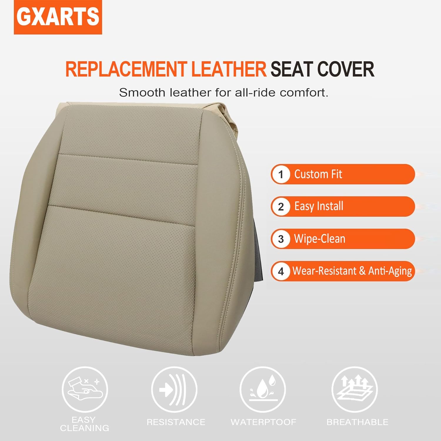 GXARTS Driver and Passenger Side Bottom Replacement Perforated Leather Seat Cover Tan #C Fit for Acura TL 2005 2006 2007 2008