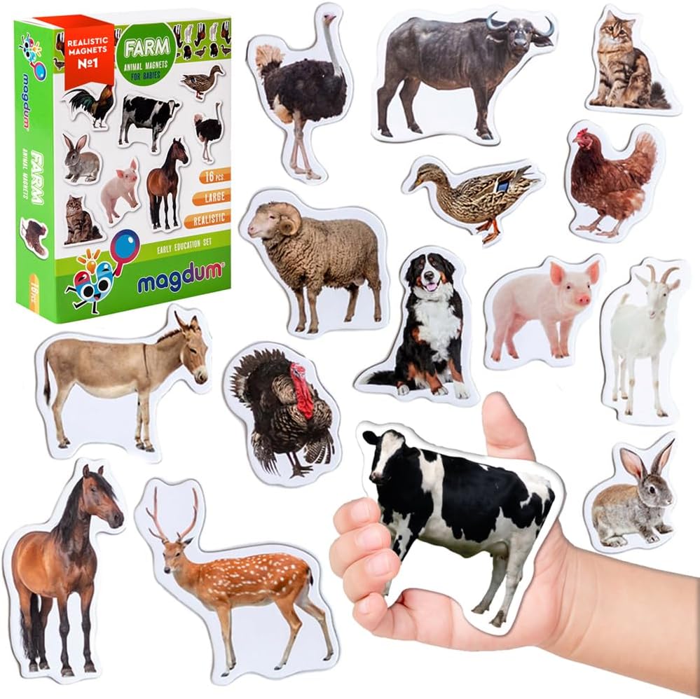 Kid Magnets for Fridge Farm Photo - 16 Large Fridge Magnets for Toddlers - Refrigerator Magnets for Kids - Kids Magnets for Refrigerator - Toddler Magnets for Refrigerator - Magnets for Kids