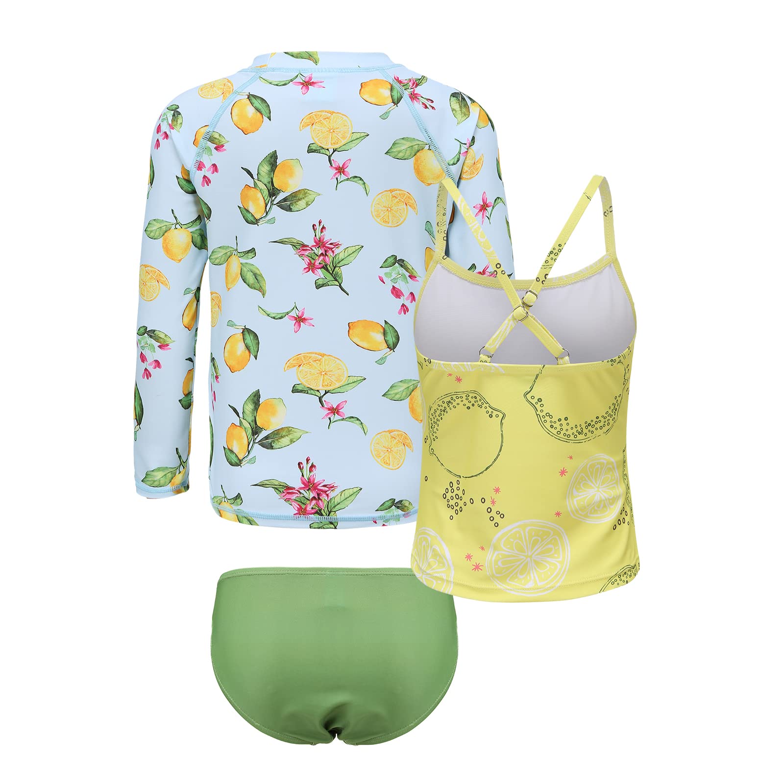 Traje de baño de 3 piezas para niñas, conjunto de traje de baño de manga larga y pantalones cortos, tankini para niñas de 5 a 16 años