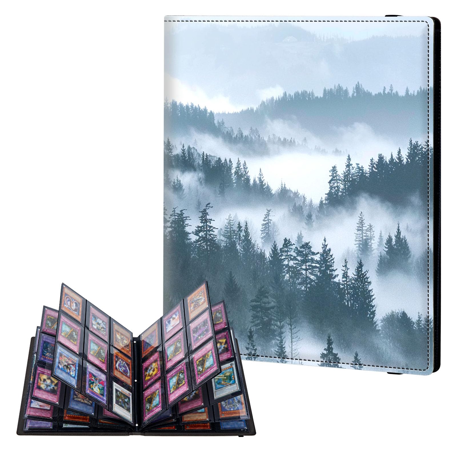 ETLKJVBL 9 Pocket Trading Card Binder, Card Collection Binder for TCG, MTG, Sports Cards, Baseball, Ethereal Misty Forest Trading Card Book Holder for Collectors, Top Loader Binder