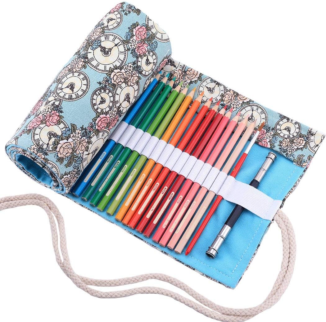 Amoyie Roll Up Pencil Case for Coloured Pencils Foldable Colouring Pens Organiser Bag, Artist Wrap, Canvas Holder