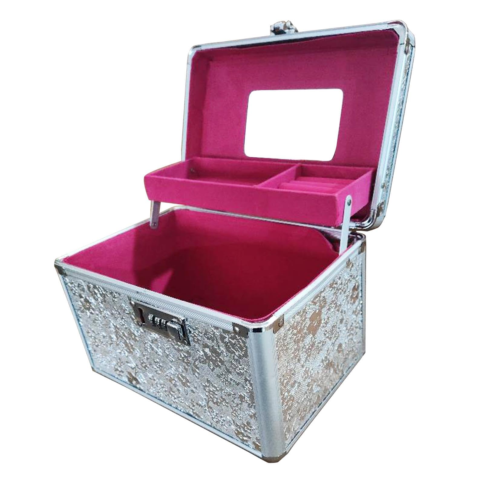 Organizer, Make Up Koffer, Wasserdichte Make Up Tasche, Tragbarer Make Up Koffer mit Spiegel, M Argent