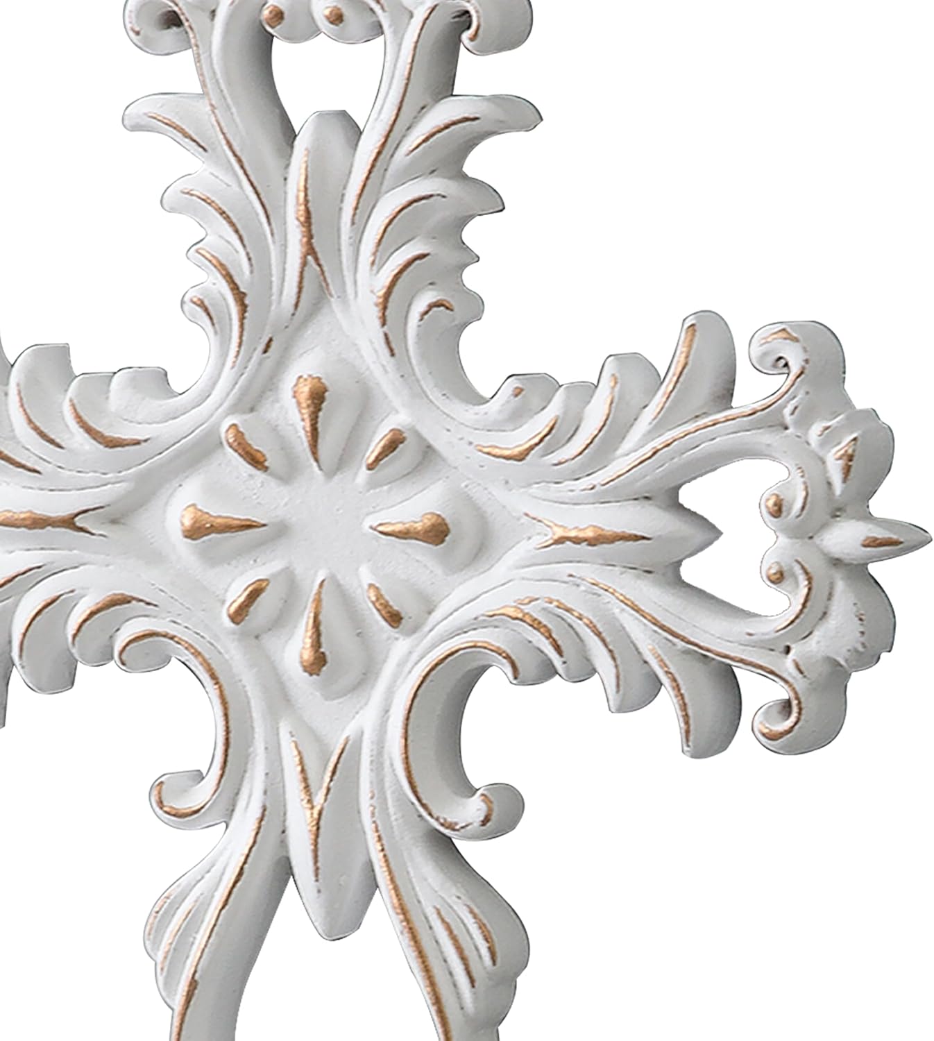 SOFE Decorative Crosses Wall Decor, 13 Inches Tall Rustic White Crucifix with Ornate Scrollwork, Wooden Wall Art for Home Office Church Baptism Decor
